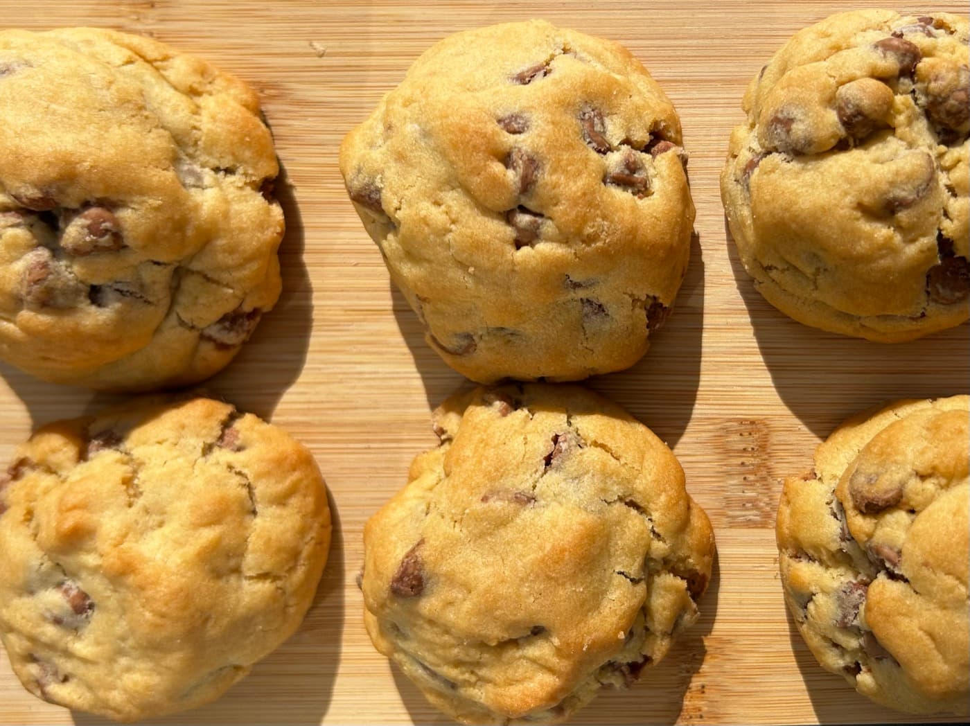 Overhead close-up of a dozen mini loaded choc chip cookies