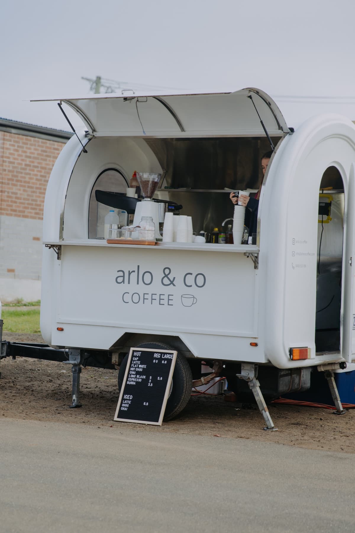 The Arlo & Co coffee van with its serving window open